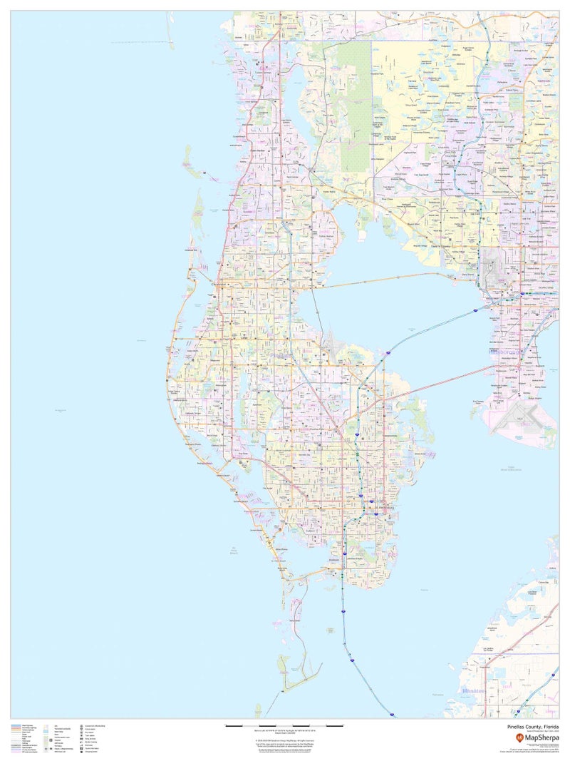 Pinellas County, Florida - 36" x 48" Paper Wall Map